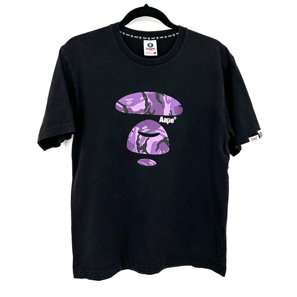 BAPE AAPE A Bathing Ape Men's Black Purple Camo Ape Head T-Shirt Size Large